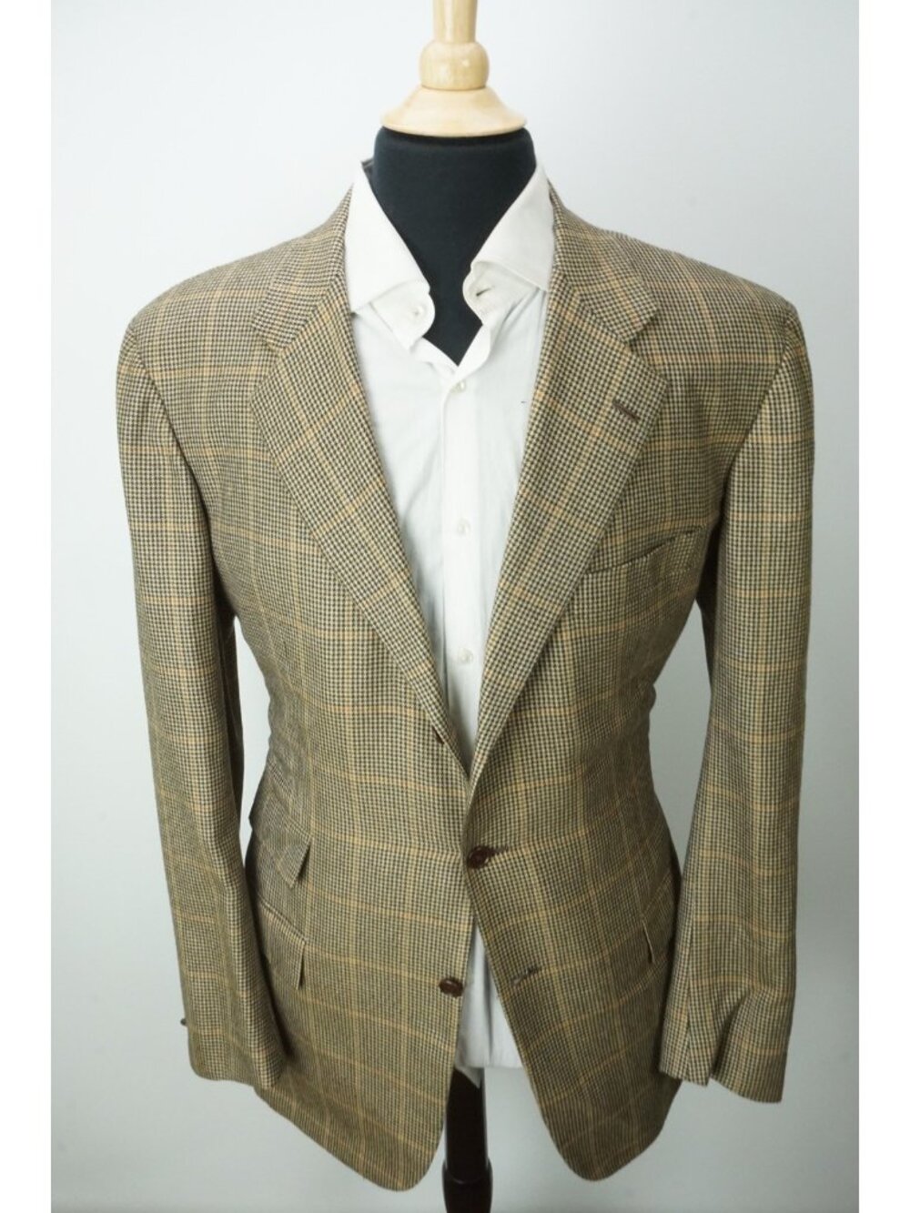 Kiton Napoli Brown Black Gold Houndstooth 100% Cashmere Sport Coat Jacket Sz 46L - Picture 3 of 9